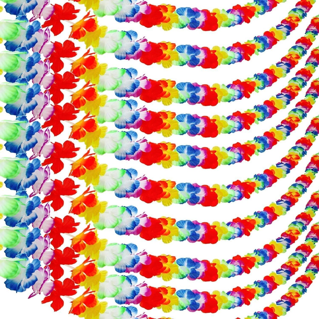 10 Pack Summer Hawaiian Tropical Jumbo Multicolored Luau Hibiscus Flower Lei Garland for Hawaiian Party Supplies Decorations,10 Feet Each